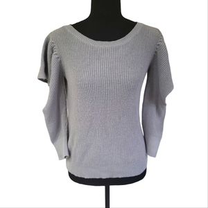 EUC LOFT women's butterfly cut-out Shoulder 3/4 sleeve sweater, M, grey